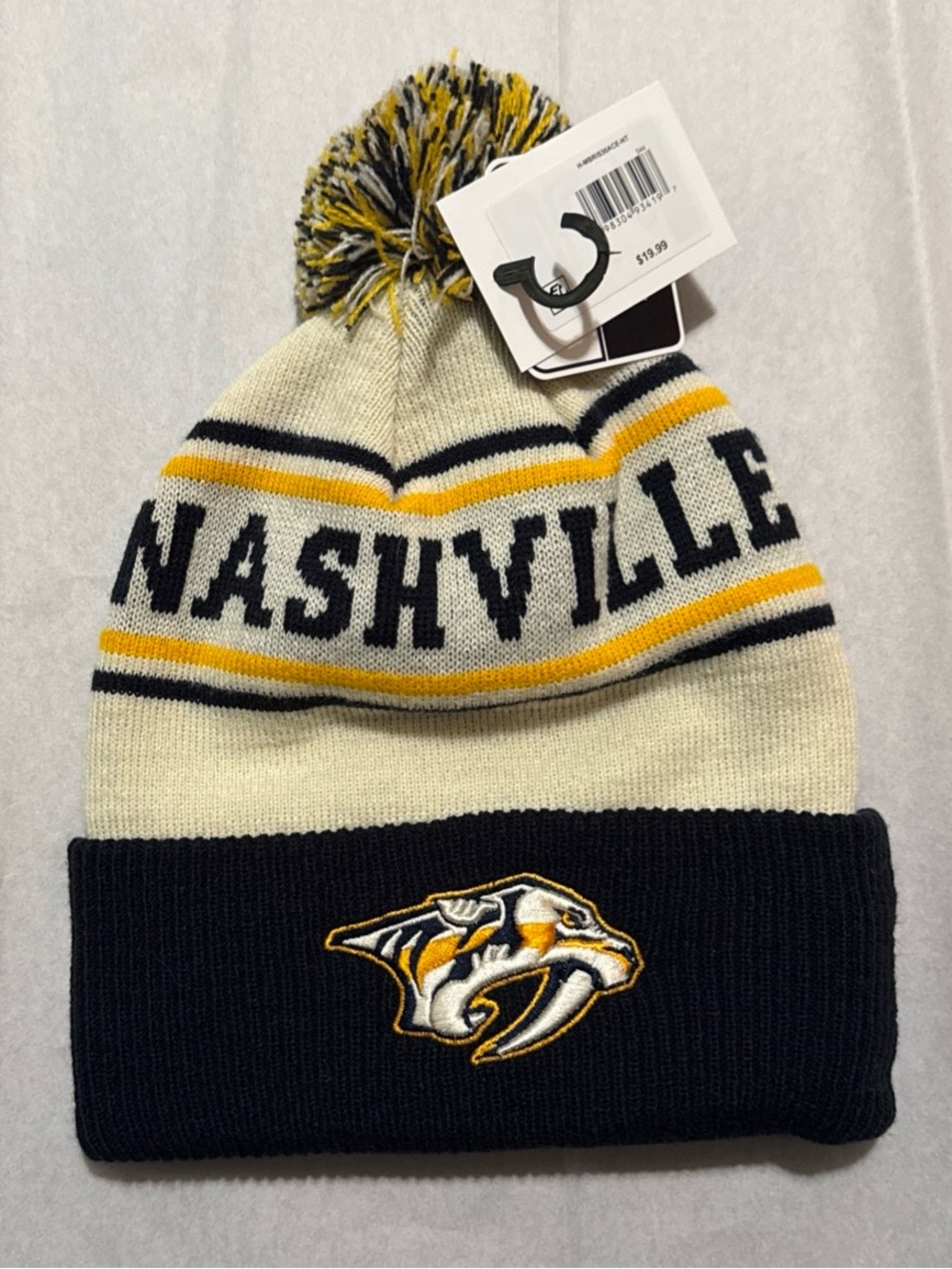Nashville NHL Pom Knit Beanie Hat - Navy, Cream & Yellow